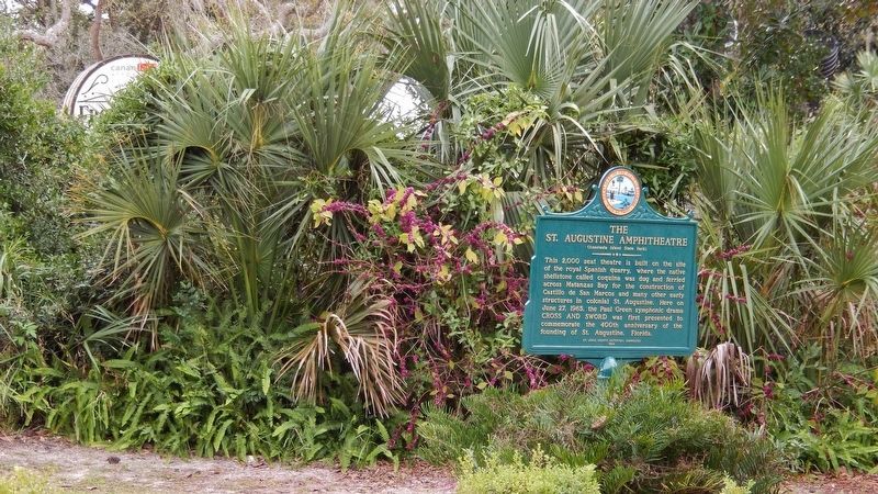 The St. Augustine Amphitheatre Marker (<i>wide view; relocated to Amphitheatre Entrance in 2017</i>) image. Click for full size.