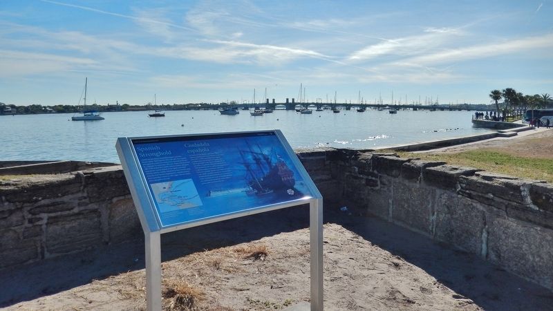 Spanish Stronghold Marker (<i>looking southeast; Matanzas Bay and Bridge of Lions in background</i>) image. Click for full size.