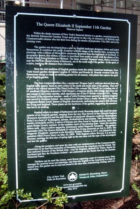 The Queen Elizabeth II September 11th Garden Marker. Click for full size. The Queen Elizabeth II September 11th Garden Marker image. Click for full size.