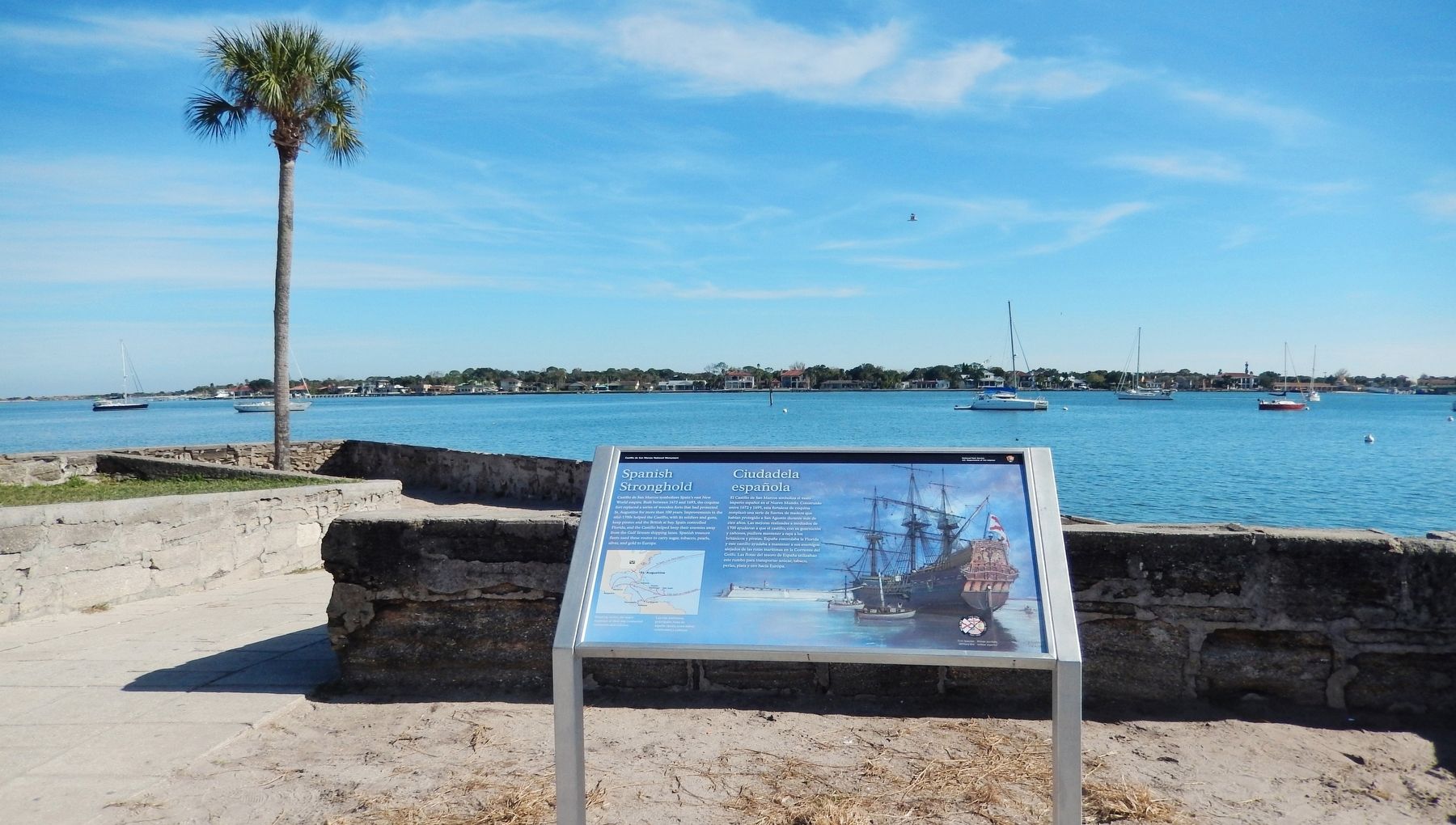 Spanish Stronghold Marker (<i>looking northeast; Matanzas Bay in the background</i>) image. Click for full size.