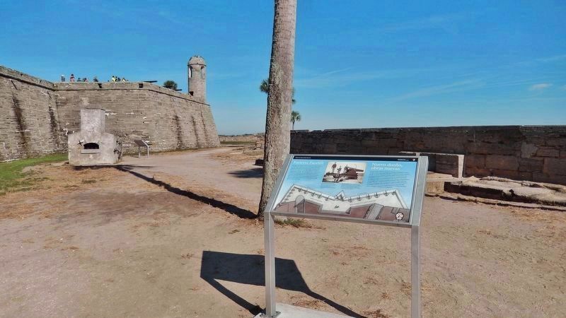 Fortress Facelift Marker (<i>wide view; Castillo de San Marcos east fort wall on left</i>) image. Click for full size.