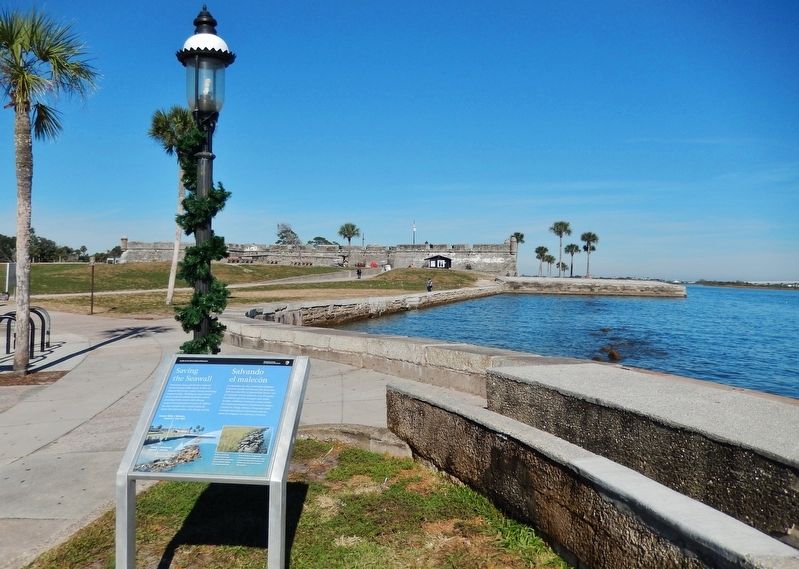 Saving the Seawall Marker (<i>wide view; seawall & Castillo de San Marcos in background</i>) image. Click for full size.