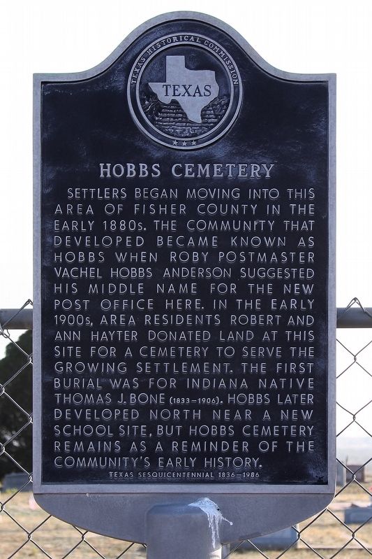 Hobbs Cemetery Marker. Click for full size. Hobbs Cemetery Marker image. Click for full size.