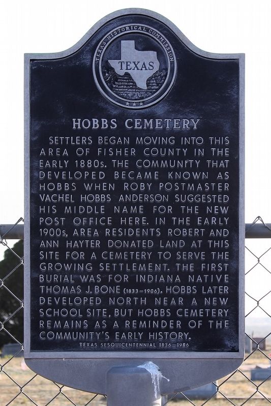 Hobbs Cemetery Marker image. Click for full size.