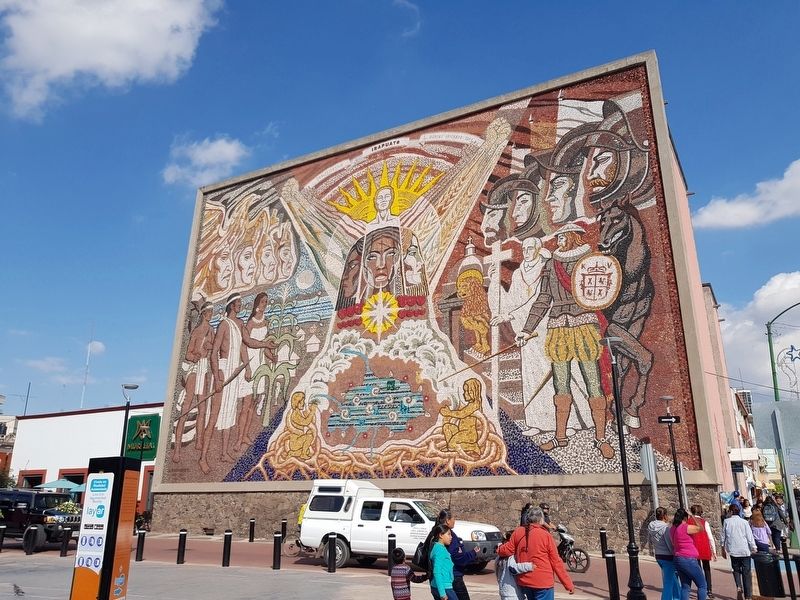 A nearby allegorical mosaic on the early history of Irapuato. Click for full size. A nearby allegorical mosaic on the early history of Irapuato image. Click for full size.