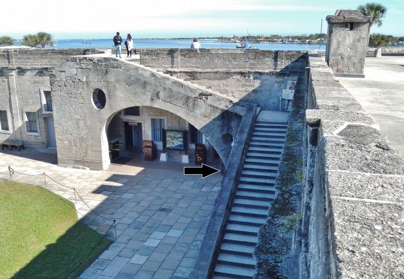 Castillo de San Marcos Plaza de Armas Staircase (<i>Tidal toilets located under staircase</i>). Click for full size. Castillo de San Marcos Plaza de Armas Staircase (<i>Tidal toilets located under staircase</i>) image. Click for full size.