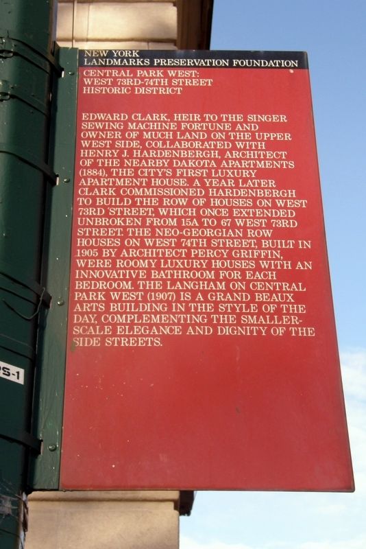 Central Park West: West 73rd-74th Street Historic District Marker. Click for full size. Central Park West: West 73rd-74th Street Historic District Marker image. Click for full size.