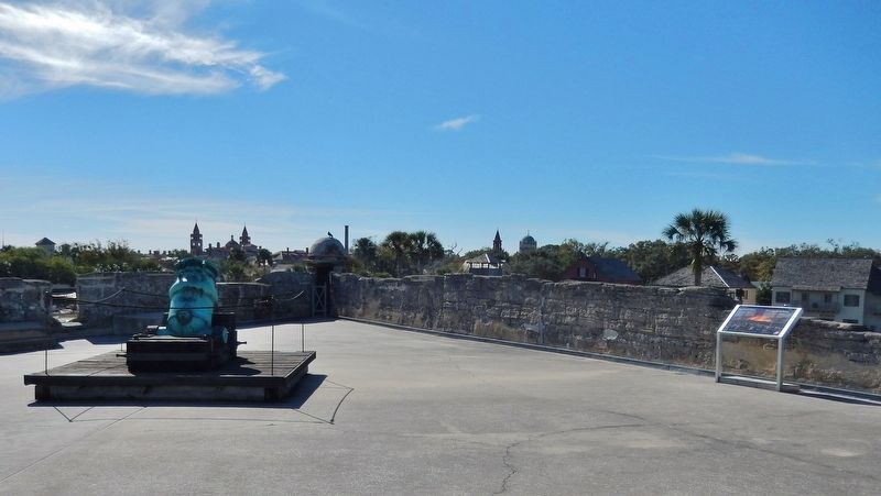 San Pedro Bastion (<i>mortar exhibit, sentry box, and marker beside parapet on right</i>). Click for full size. San Pedro Bastion (<i>mortar exhibit, sentry box, and marker beside parapet on right</i>) image. Click for full size.