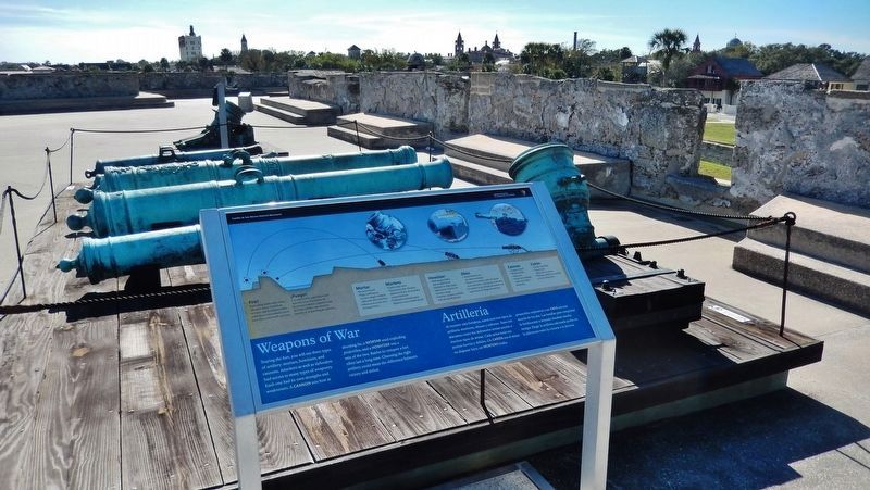 Weapons of War Marker (<i>wide view; looking south across cannon exhibit to San Pedro Bastion</i>) image. Click for full size.