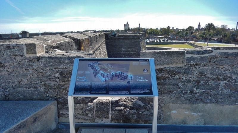 Deadly Crossfire Marker (<i>wide view looking south along west wall to the San Pedro Bastion</i>) image. Click for full size.