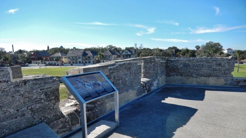 Deadly Crossfire Marker (<i>wide view looking west to St. Augustine old town</i>) image. Click for full size.