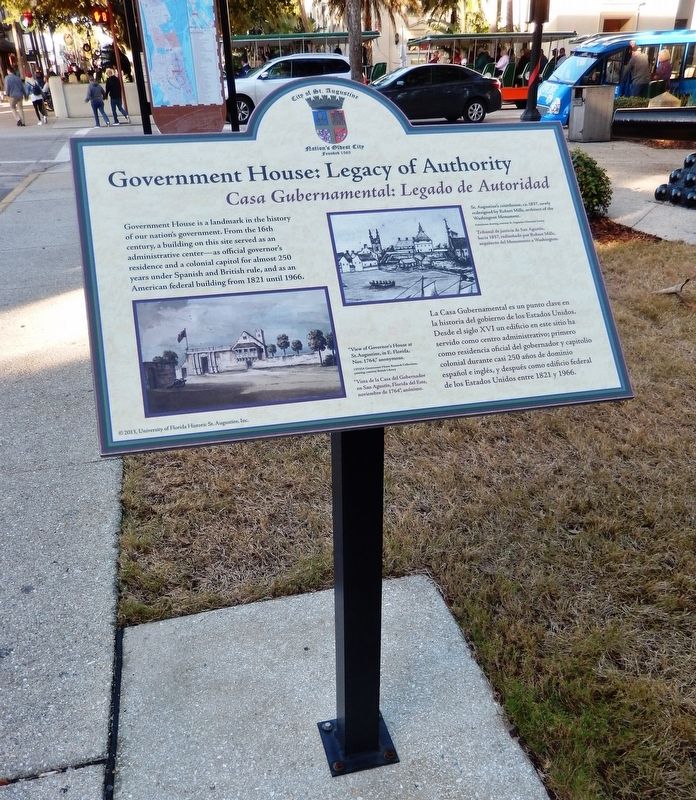 Government House: Legacy Authority Marker (<i>tall view looking north along St. George Street</i>). Click for full size. Government House: Legacy Authority Marker (<i>tall view looking north along St. George Street</i>) image. Click for full size.