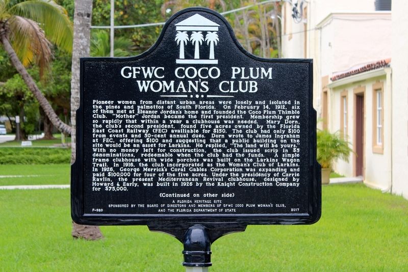 GFWC Coco Plum Woman's Club Marker Side 1 image. Click for full size.