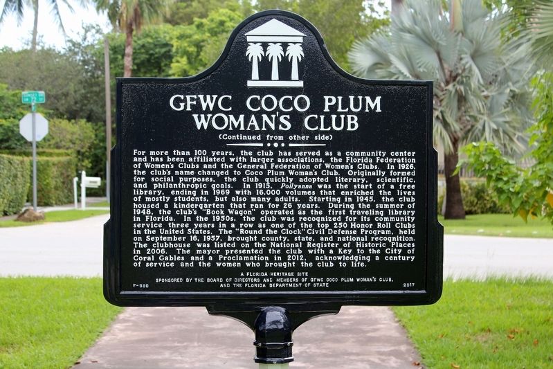 GFWC Coco Plum Woman's Club Marker Side 2 image. Click for full size.