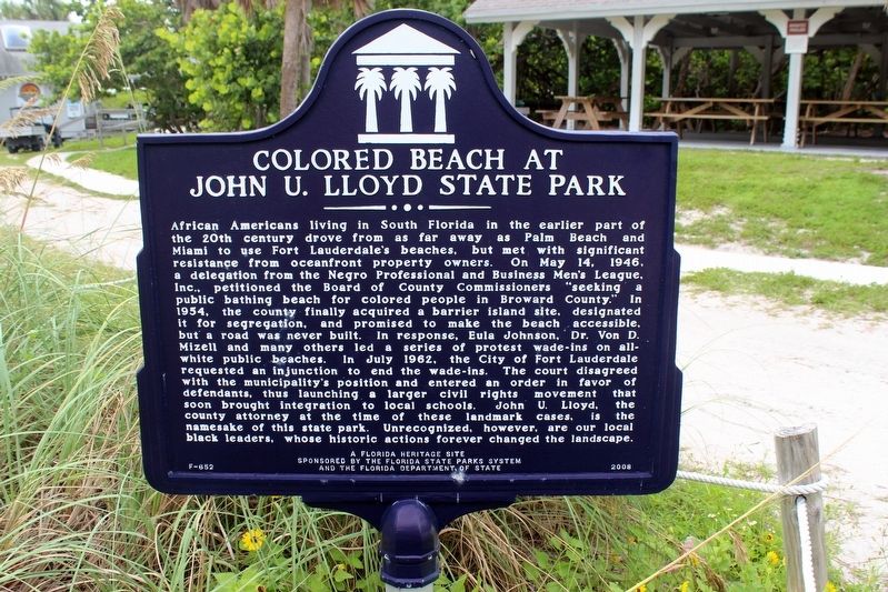 Colored Beach at John U. Lloyd State Park Marker image. Click for full size.