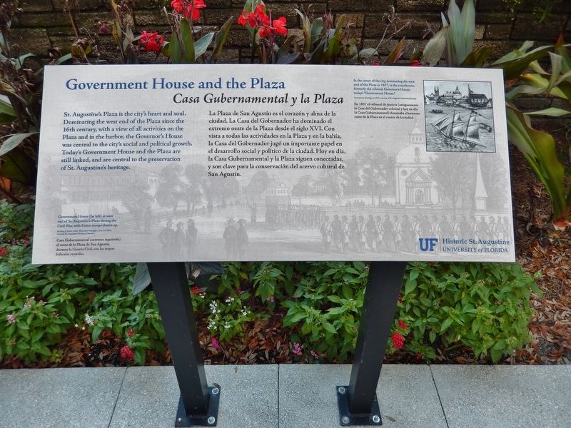 Government House and the Plaza Marker (<i>tall view</i>) image. Click for full size.