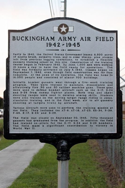 Buckingham Army Air Field Marker image. Click for full size.
