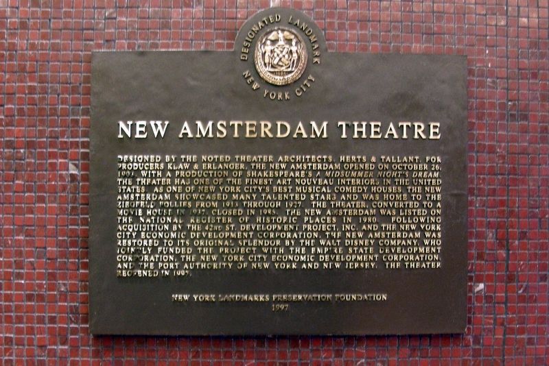 New Amsterdam Theatre Marker image. Click for full size.