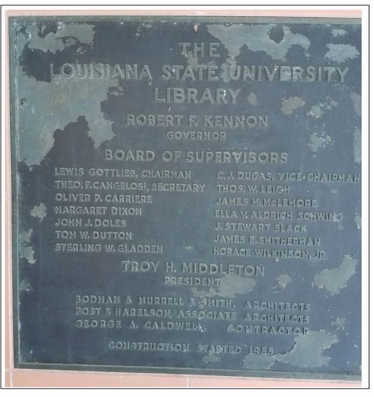 The Louisiana State Library Dedication Plaque image. Click for full size.