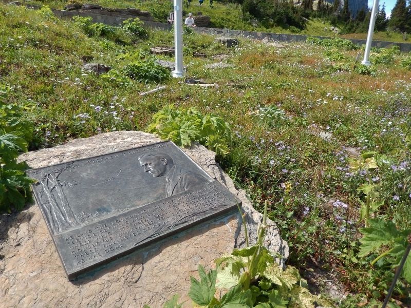 Stephen Tyng Mather Marker (<i>wide view; Visitor Center interpretive trail in background</i>) image. Click for full size.