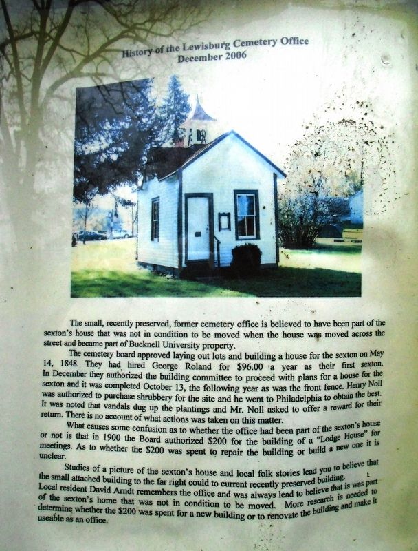 History of the Lewisburg Cemetery Office Marker image. Click for full size.