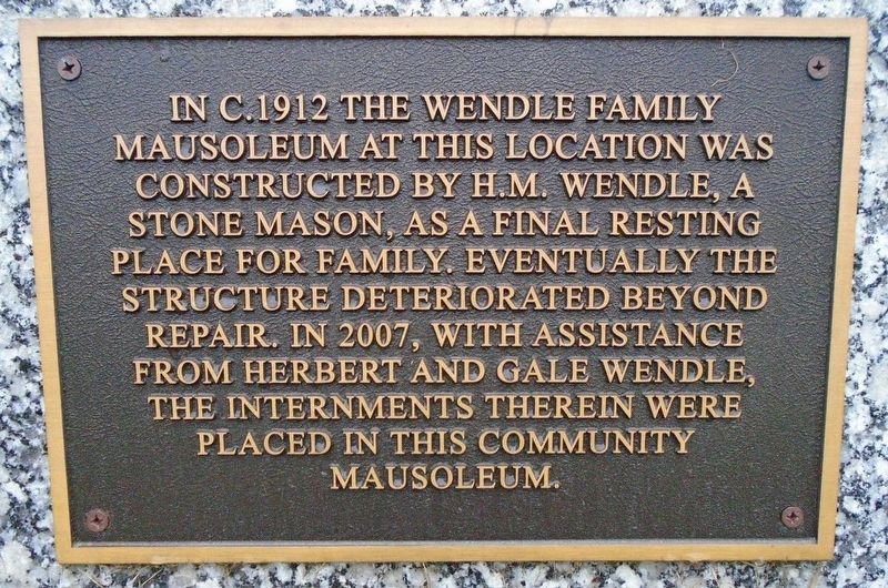 Wendle Community Mausoleum Marker. Click for full size. Wendle Community Mausoleum Marker image. Click for full size.