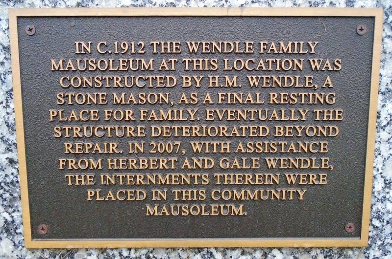 Wendle Community Mausoleum Marker image. Click for full size.