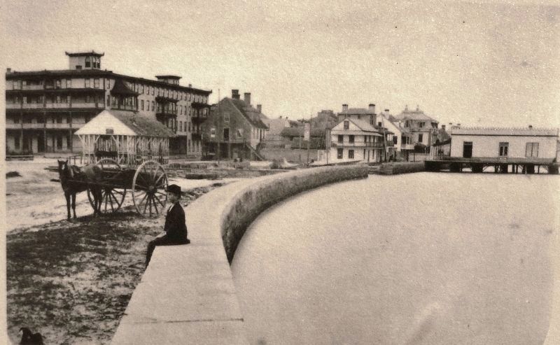 Marker detail: View from St. Augustine marina facing north to the Plaza de Constitucin circa 1880 image. Click for full size.