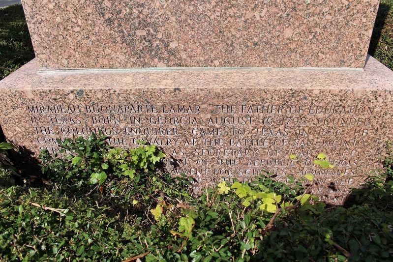 Mirabeau B. Lamar Monument reverse image. Click for full size.