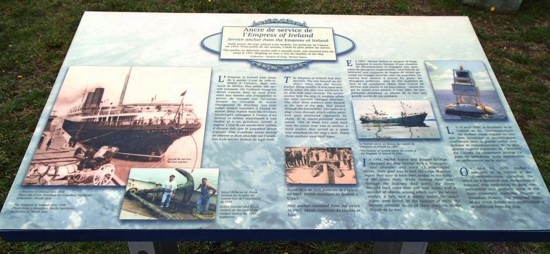 Ancre de service de l'<i>Empress of Ireland</i> Marker. Click for full size. Ancre de service de l'<i>Empress of Ireland</i> Marker image. Click for full size.