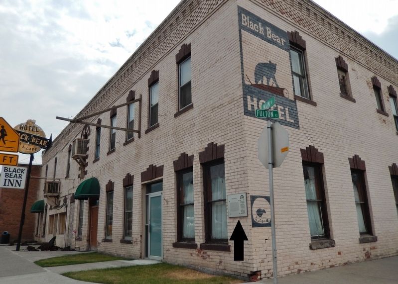 Ward Hotel Marker (<i>wide view; marker visible at corner of building, facing Main Street</i>). Click for full size. Ward Hotel Marker (<i>wide view; marker visible at corner of building, facing Main Street</i>) image. Click for full size.