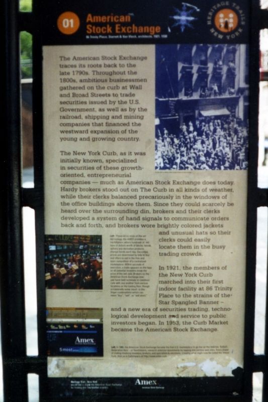 American Stock Exchange Marker, 2002. Click for full size. American Stock Exchange Marker, 2002 image. Click for full size.