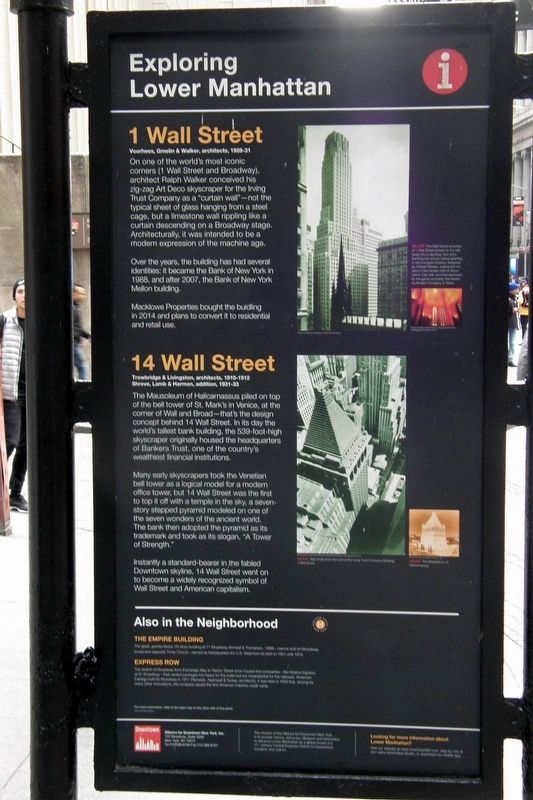 1 Wall Street/14 Wall Street Marker. Click for full size. 1 Wall Street/14 Wall Street Marker image. Click for full size.