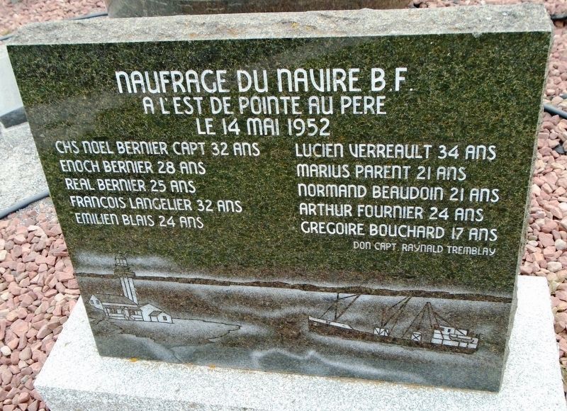 Naufrage du navire B.F. / Sinking of the Ship B.F. Memorial image. Click for full size.