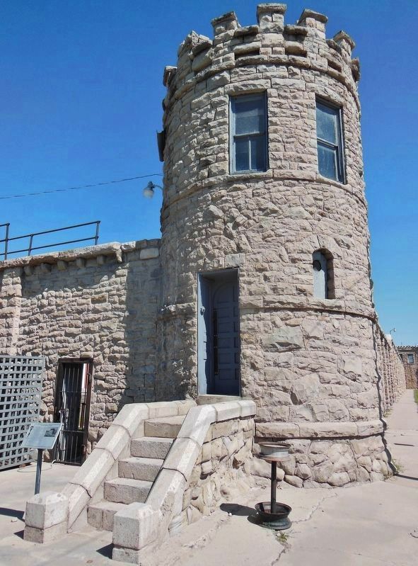 The Old Montana Prison Marker (<i>wide view; marker visible near south guardtower; by stairs</i>) image. Click for full size.