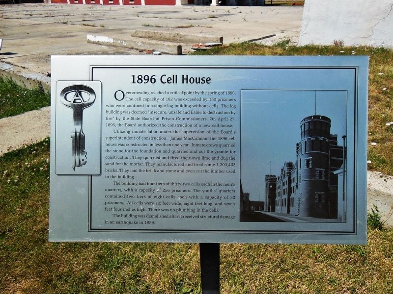 1896 Cell House Marker (<i>tall view; looking southwest across former 1896 Cell House site</i>) image. Click for full size.