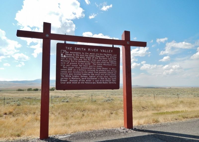 The Smith River Valley Marker (<i>wide view from highway pull-out</i>) image, Touch for more information