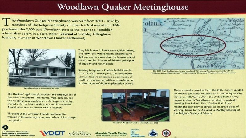 Woodlawn Quaker Meetinghouse Marker image. Click for full size.