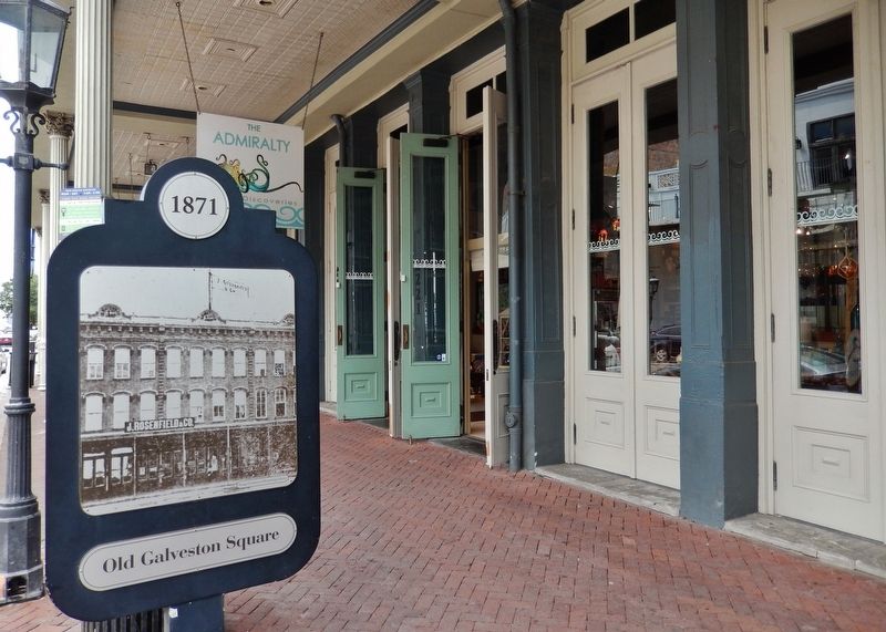 Old Galveston Square Marker (<i>side 2; wide view looking east along Strand Street</i>). Click for full size. Old Galveston Square Marker (<i>side 2; wide view looking east along Strand Street</i>) image. Click for full size.