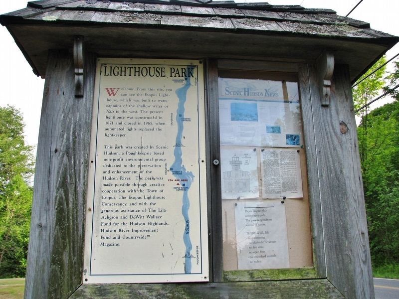 Lighthouse Park Marker Kiosk (<i>marker on left; park & lighthouse news on right</i>). Click for full size. Lighthouse Park Marker Kiosk (<i>marker on left; park & lighthouse news on right</i>) image. Click for full size.