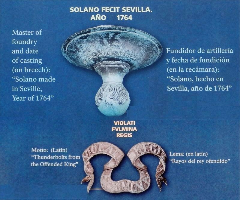 Marker detail: SOLANO FECIT SEVILLA. Ao 1764 image. Click for full size.