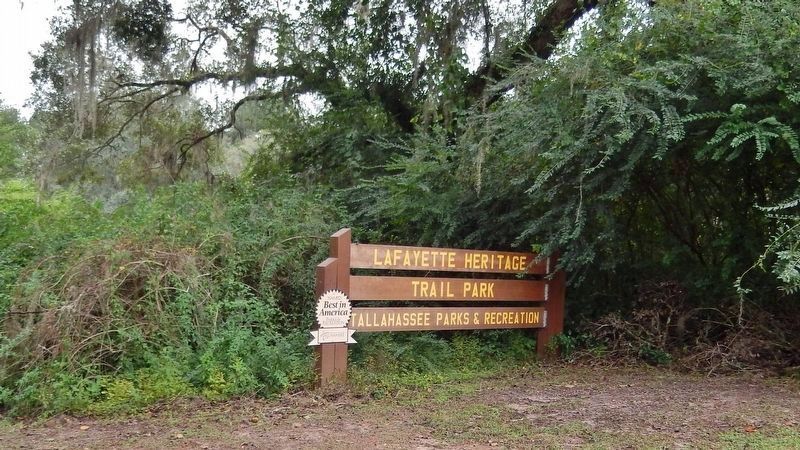 Lafayette Heritage Trail Park Sign (<i>turn off Heritage Park Boulevard here to access marker</i>). Click for full size. Lafayette Heritage Trail Park Sign (<i>turn off Heritage Park Boulevard here to access marker</i>) image. Click for full size.