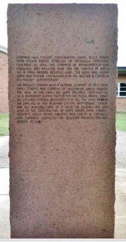 Civilian Conservation Corps Reelfoot Lake State Park Marker (<i>side 2; Visitor Center behind</i>). Click for full size. Civilian Conservation Corps Reelfoot Lake State Park Marker (<i>side 2; Visitor Center behind</i>) image. Click for full size.