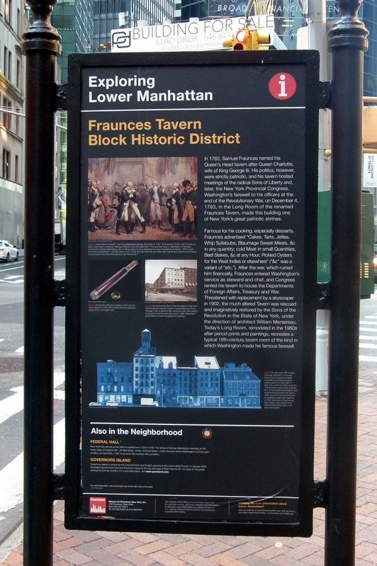 Fraunces Tavern Block Historic District Marker, 2018. Click for full size. Fraunces Tavern Block Historic District Marker, 2018 image. Click for full size.