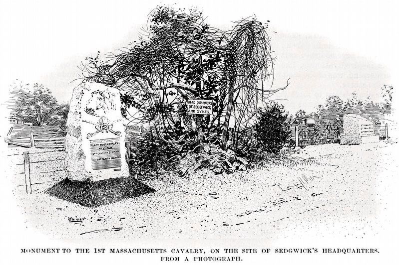 Monument to the First Massachusetts Cavalry on the site of Sedgwick's Headquarters image. Click for full size.