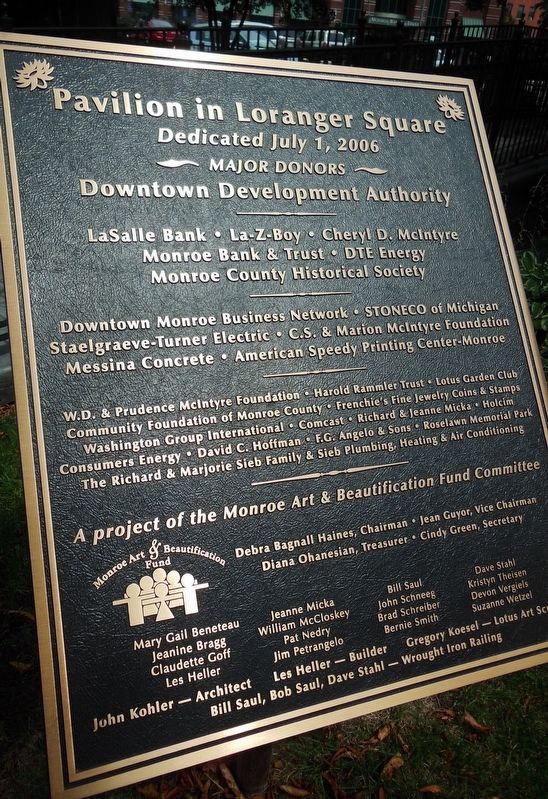 Loranger Square Pavillion Dedication Plaque (2006). Click for full size. Loranger Square Pavillion Dedication Plaque (2006) image. Click for full size.