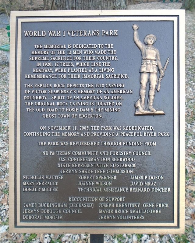 World War I Veterans Park Marker. Click for full size. World War I Veterans Park Marker image. Click for full size.