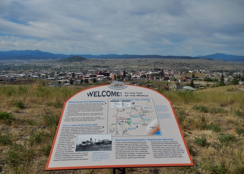 Welcome! To the Top of the World Marker (<i>wide view; overlooking the city of Butte, Montana</i>) image. Click for full size.