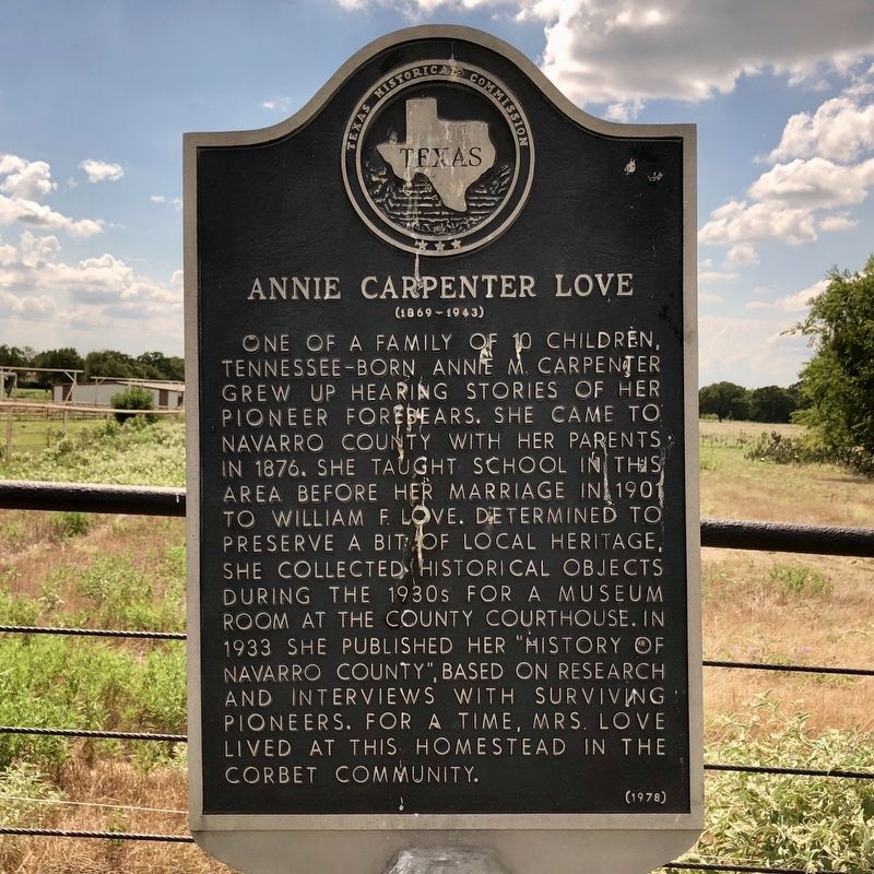 Annie Carpenter Love Texas Historical Marker image. Click for full size.
