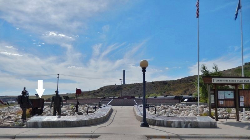 Anaconda Smelter Stack Exhibit (<i>marker is located along walkway, on north side of ring</i>) image. Click for full size.